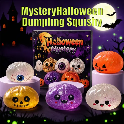 1pc Cute Spooky Halloween Dumplings Squishy Desktop Ornament - Soft TPR Kawaii Stress Relief Fingertoy, Moldable Fidget Figurine, Home Office Desk Decor Gift