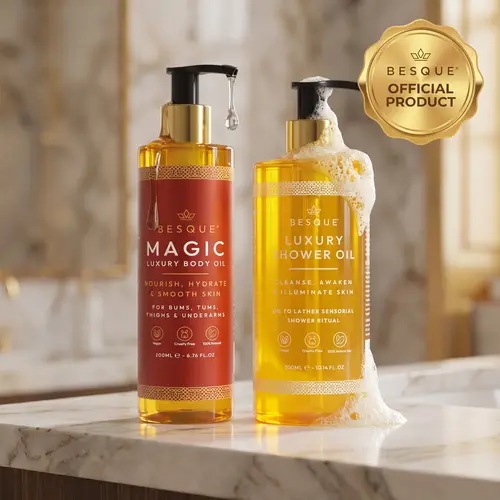 Besque Cleanse, Seal & Glow Bundle - Shower Oil + Body Oil Duo, Daily Smooth Moisturizer Cleanser with Scent for Ultimate Hydration