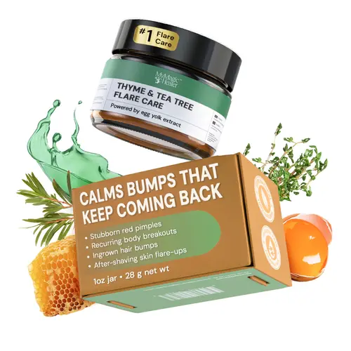 MyMagicHealer Thyme & Tea Tree Flare Care | Multipurpose Solution for Breakout-Prone Skin, Ingrown Hair, Razor & Body Bumps | Tea Tree Oil Salve for Bumpy & Textured Skin 1 oz