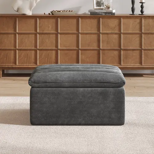 COPIAE 35.5"x25.6" Rectangular Modern Cloud Couch Ottoman Pouf, Modular Corduroy Soft Padded Footstool, Foam-Filled Multifunctional No-Assembly Extra Living Room Seat, Pouf Ottoman Foot Rest,familyfun