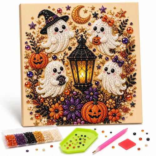Halloween 3D Pearl Art DIY Kit - Pearl Beads Craft Set, Beginner Friendly Spooky Cute Fall Home Decor Wall Art, Seasonal Party Gift