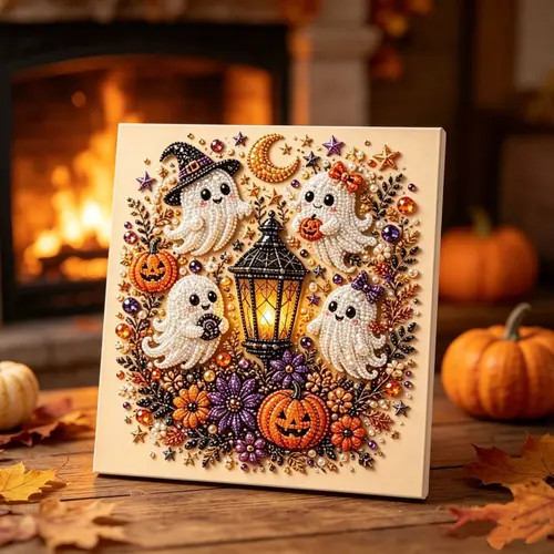 Halloween 3D Pearl Art Kit, DIY Spooky Cute Crafting Supplies for Adults, Fall Home Art Project, Festive Holiday Activity Gift (Home & Party Supplies)