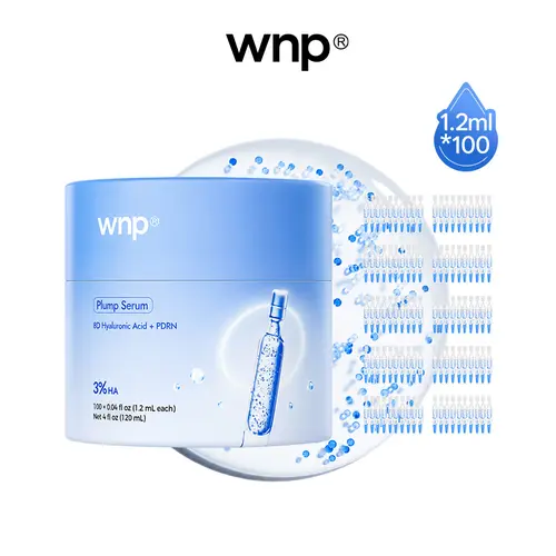 [NEW] WNP Plump Serum 100 Vials | 3% 8D Hyaluronic Acid + PDRN Blue Beads | Ultra-Low Molecular HA & 10 Peptide Complex | Long-Lasting Hydration | Plump, Smooth & Firm-Looking Skin