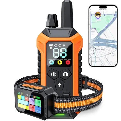 Meowant GPS Track Wireless Dog Fence System - Training Collar, Remote, Free App, 82-7000ft Range, 3 Training Modes, Waterproof LCD Collar for Dogs Over 10Lbs (Outdoor Use)