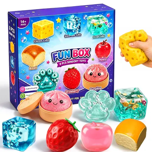 8Pcs Cute Mini Silicone Animal Squishy Toys Set - Slow Rising Stress Relief Butter Cube Fidgets, Unisex Sensory Bundle for Anxiety, Perfect Party Gift Box for Kids & Adults