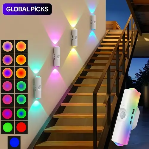 Smart Motion Sensor LED Nightlights - USB Rechargeable Magnetic Indoor Wall Lamps with RGB Gradient, Adjustable Brightness, Festive Home Decor for Bedroom, College Dorm Accessories, Nightlight