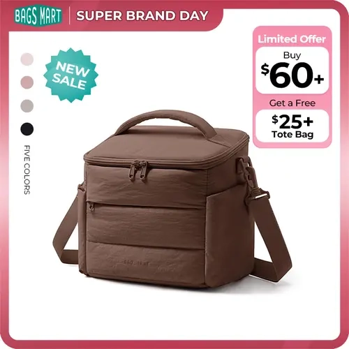 【NEW IN】BAGSMART Puffy Insulated Lunch Bag - 10L Lightweight Large Square Women's Lunch Tote, Soft Cooler with Stretch Side Pockets for Office Work, Fits 32 oz Bottle summerwins tiktokshopsummersale