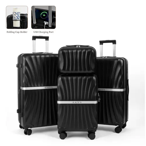 AAIVV 4 Piece Luggage Set Expandable ABS Travel Suitcase Set TSA Lock Hardshell Durable Lightweight Traveling Luggage Sets Gift for Back to School (Amy Green, 28in26in20in13in)