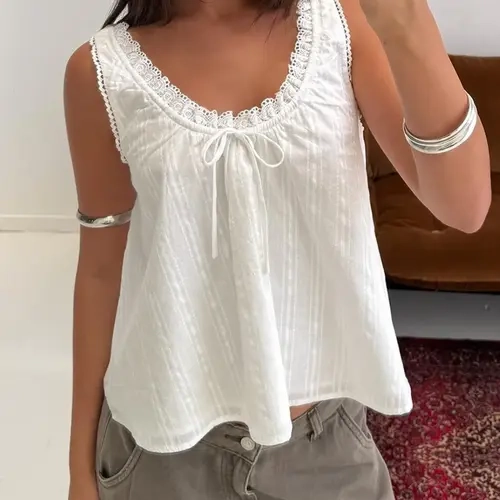 Women's Cute Lace Trim Tank Top, Casual Solid Color Basic Daily Wear