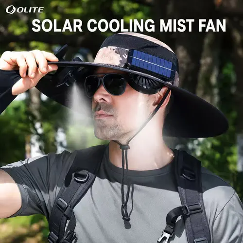 Solar Powered Misting Fan Hat - UPF 50+ Wide Brim Cooling Sun Hat with Dual Fans & Type-C Rechargeable, for Men/Women Fishing, Hiking, Gardening
