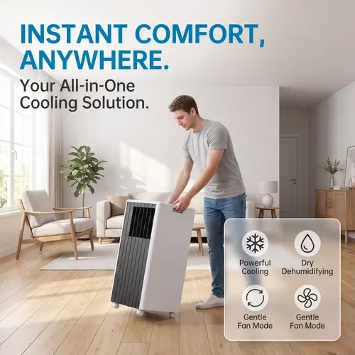 Garvee 8K BTU Portable Air Conditioner, Fast Quiet Cooling 4-in-1 AC Unit, Dehumidifier & Fan Modes, LED Display, Remote Control, 24H Timer, 4-Way Auto Swing, 360° Swivel Wheels, Complete Window Installation Kit for Bedroom, Office & Home