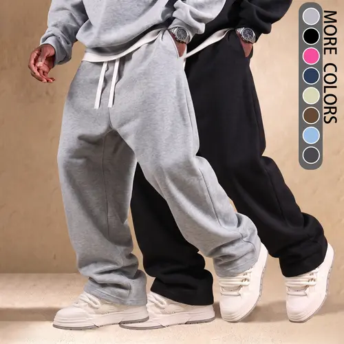 Men's Athletic Wear Wide-Leg Joggers - Beige Male Clothing Gym Stuff Sweats with Drawstring Waist, Ultra-Soft Breathable Baggy Pants for Running, Fitness, Baggy Sweatpants, Men's Wear