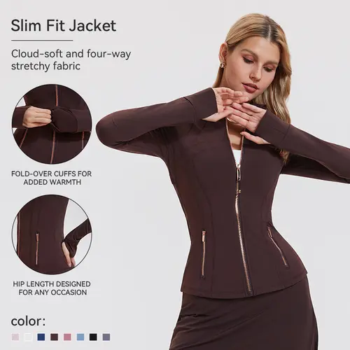 Airfree Women's Slim Fit Athletic Front Zip Jacket with Gold Zipper - BBL Sculpting Activewear Outerwear, Women's Clothes with Thumbholes, Stretch Fabric Gym Stuff for Yoga, All Seasons Sohochic TikTokShopBackToSchool, Thumbhole Sleeves