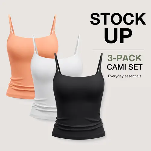 PUMIEY Women's 3 Pack Slim-Fitting Tank Tops, Buttery Soft Double Layer Cami, Basic Minimalist Sleeveless Scoop Neck Top