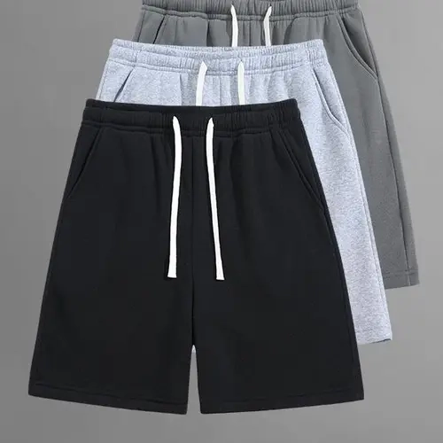 3-pack men’s summer loose mid-thigh shorts, solid color with a minimalist design, no unnecessary embellishments—suitable for home, sports, going out, and shopping.