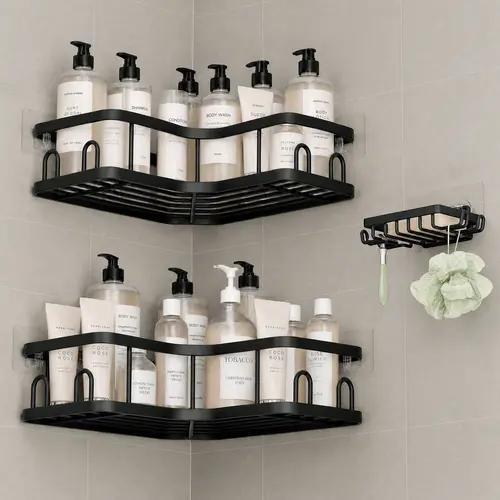 【Veken】 Corner Adhesive Shower Caddy 5-Pack with Soap Holder&Hooks