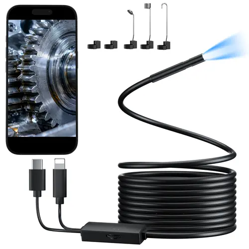 2MP HD Lighted Endoscope Camera, Automotive Diagnostic Tool with 16.5FT Semi-Rigid Cable, Plug-and-Play for IOS 9.0+, Android 4.0+, Pipe Check, Car Repair, Gift for Boyfriend