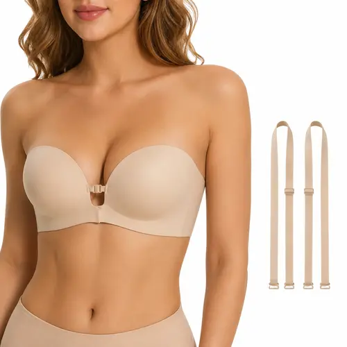 EXKIA Womens Strapless Front Closure Bra Push Up Lift Bra Padded Add Cup Non Slip  Anti-Slip Grip & Removable Straps Fit Outfits Wireless Supportive  Seamless Comfortable A B C Cup#TikTokShopDealsforYouDays