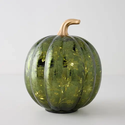 9" Illuminated Glass Pumpkin with Hidden Scene by Kim Gravel