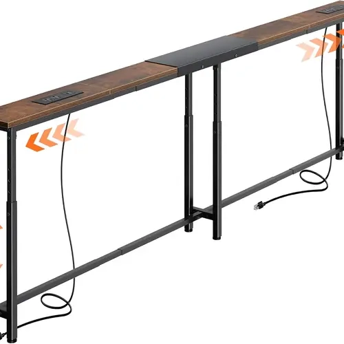 Huuger Narrow Console Table with Power Outlets & USB-C, 23.6"-35.4" Adjustable Height Sofa Table Behind Couch, Extendable Long Console Table, Wall-Protected Pads