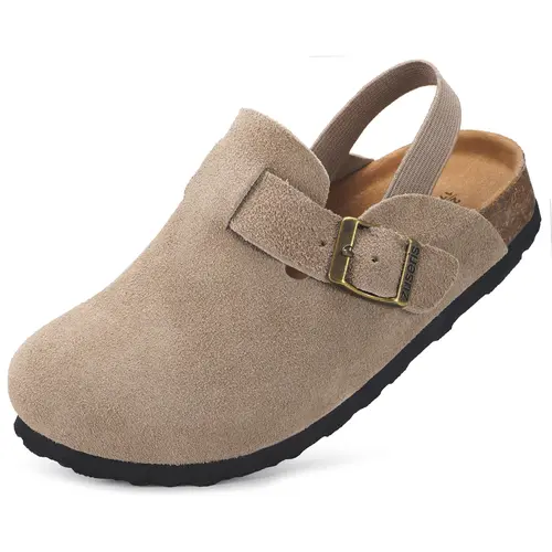 Kids Suede Clogs Toddler Clogs Boys Girls Cork Footbed Sandals Potato Shoes Leather Slip On Mules Adjustable Buckle