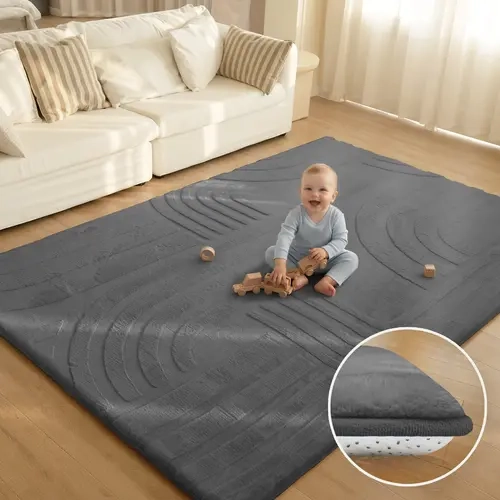 Huloo Sleep Ultra Soft 3D Carved Faux Rabbit Fur Baby Play Mat - 1.3" Extra Thick Fluffy Non-Slip Faux Fur Rug, All Seasons, Ideal for Nursery