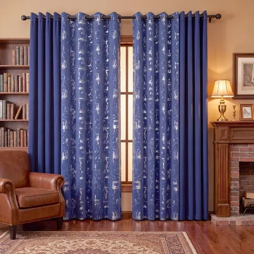 TONY'S COLLECTION 4-Panel Set 52"x84" Grommet Blackout Curtain Combo, 2 Abstract Metallic Silver Foil + 2 Solid Full Blackout Panels, Thermal Insulated Light Blocking Noise Reducing Privacy Drapes for Living Room Bedroom, QF222 QF639