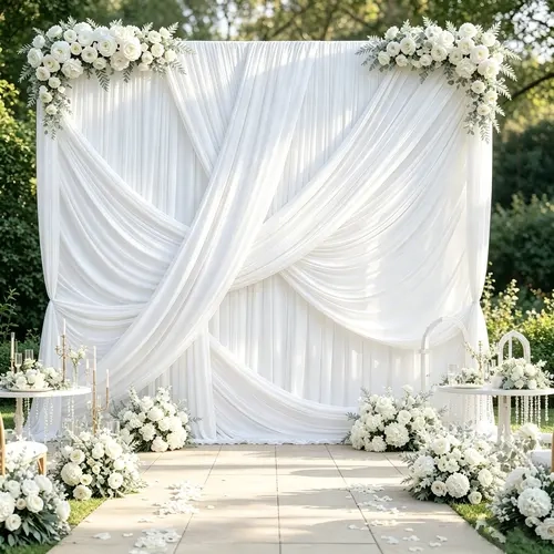 Polyester Rod Pocket Wedding Curtain, Decorative Fabric Backdrop, Wrinkle-Resistant Drape, 5x7ft/5x10ft Sizes, Ideal for Photo Shoots & Holiday Use