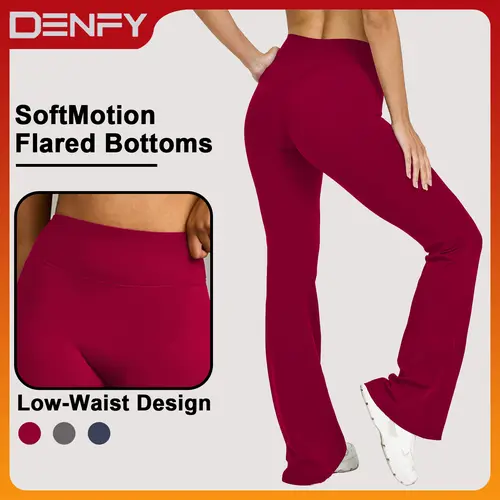 DENFY SoftMotion Flared Bottoms Women Low Waisted Flare Leggings Tummy Control Butt Lift Yoga Pants Scrunch Bootcut Workout Activewear Seamless Stretch Fitness Leggings