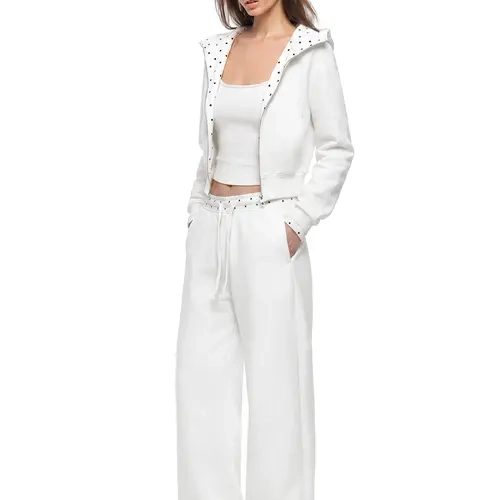 FDR Women's Polka Dot Hoodie and Sweatpants Set Contrast Print Casual Oversized Matching Activewear Outfit