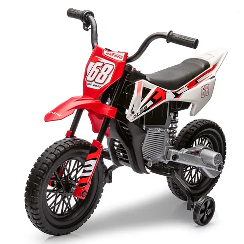 Garvee 12V Kids Electric Dirt Bike - Ride-On Motorcycle Toy with Training Wheels, Twist Grip Throttle, Dual 25W Motors, Spring Suspension, wireless Music, Safe Outdoor Electric Bike for Boys & Girls Ages 3+ (Pink/Blue/Red)