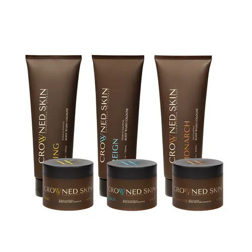 Crowned Skin Cologne-Infused Body Wash and Body Butter - King Reign Monarch - 6 piece Bundle