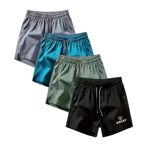 Men's Summer Quick-Dry Sport Shorts, Drawstring Zipper Pockets, Slim-Fit, Breathable, Multicolor, Casual Training Wear, Shorts With Pockets