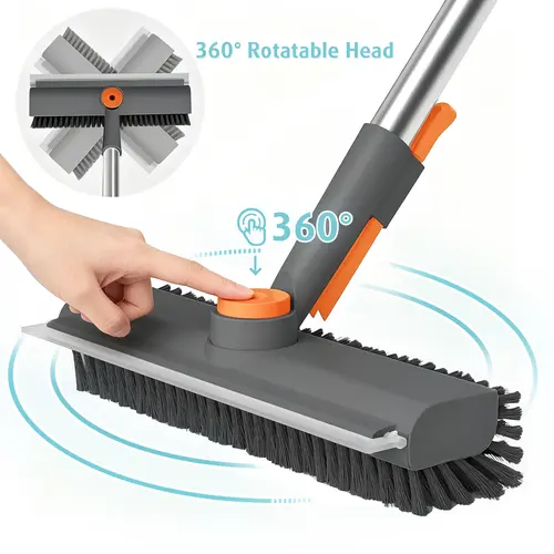 AIR U 3-in-1 Floor Scrub Brush with Multi-Purpose Long Handle, Rotatable Head, Heavy-Duty Stiff Bristles & 360° Rotating Scraper - Functional Cleaning Supplies for Home Users’ Indoor/Outdoor Bathtub, Bathroom & Patio Cleaning Needs, Halloween Cleanup