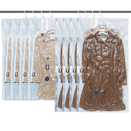 VACBIRD Hanging Vacuum Storage Bags for Clothes –8 Pack Save 80% Closet Space, Waterproof & Dustproof, Keep Suits, Coats & Jackets Wrinkle-Free, Ideal for Travel & Off-Season Storage, Clear Organiser,dorm room inspo,college dorm essentials,dorm haul