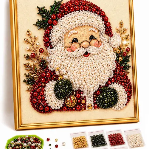 Christmas Santa Claus Pearl Art DIY Kit, Framed Diamond Painting Kit, Cute 3D Diamond Painting Crafts, DIY Home Decor Wall Art, Perfect DIY Holiday Party Gift for Beginners.