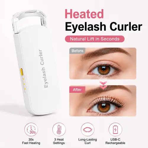 Thermal Eyelash Curler – USB Rechargeable with Thermo-sensitive Silicone Pad Fast Curling, Small Lifting Curler for Eyelashes – for Women, Girls, Home, Travel, Curly and Stylized