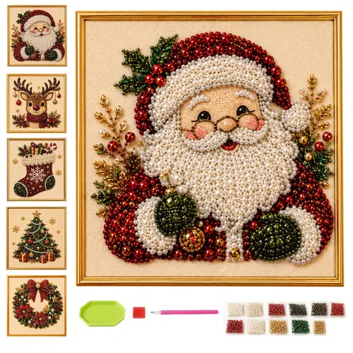 Christmas Themed Pearl Art DIY Kit,Santa Claus Christmas wreath mosaic art, DIY Home Decor Wall Art, DIY Seasonal Party Gift For Beginners