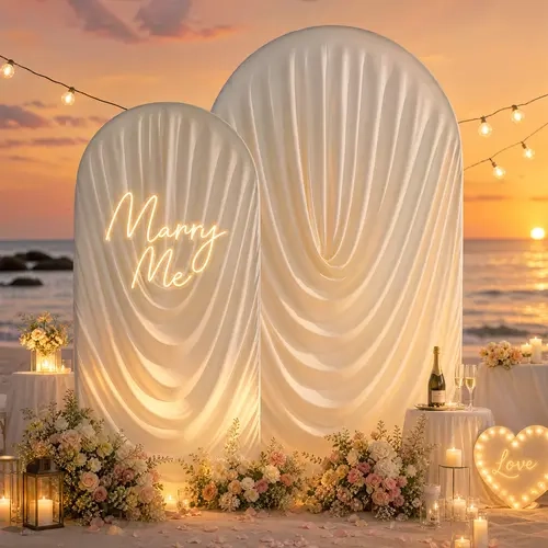 2 Pack Draped Pleated Spandex Arch Backdrop Cover, Solid White Stretch Elastane Arch Wrap Fits 6ft & 7.2ft Arch Frames, Wrinkle Free Elegant Background for Wedding Ceremony Birthday Party Photoshoot Decor, Arch Frame Stand Not Included