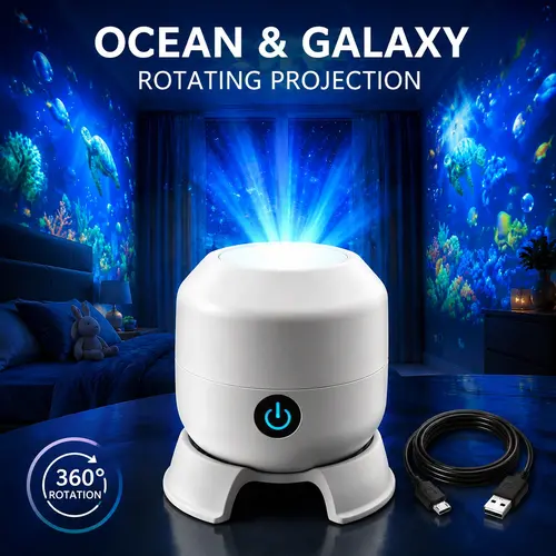Dynamic Rotating LED Projector Light, 360° Rotating Ocean Wave Night Projection Night Light, Multi-Angle Projection Base, for Meditation, Bedroom, Home Theater (Ocean)