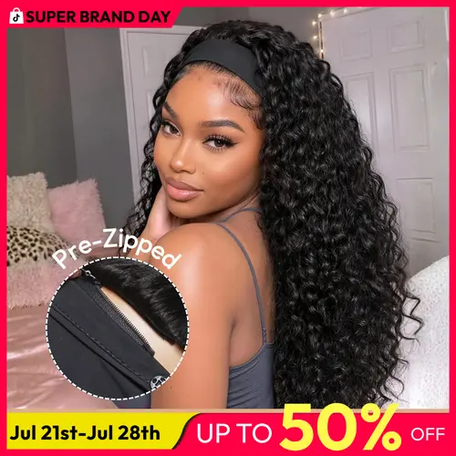 [Pre-Zipped]UNice Detachable Headband Wig Water Wave 2-In-1 Switch Half Wig 3S Quick Wear Cooling Breathable Headband Wig with Drawstring and Velcro Summer Wig #SoHoChic
