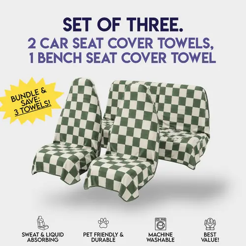 SET OF 3: Chess Not Checkers Car Seat Cover Towels! (2) Front Seat covers, (1) Back Bench cover