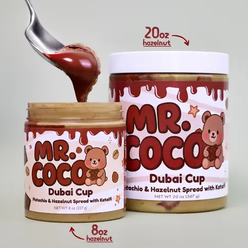Mr. Coco Dubai Cup – Pistachio Cream + Tahini & Crunchy Kataifi - 8oz or 20oz Jar - 2 Flavors: Classic & Hazelnut