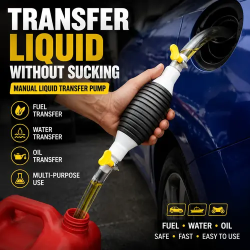 Manual Siphon Pump Kit with 1M Hose, Rubber Pump Bulb & 2 Hose Clamps, Liquid Transfer Pump for Fuel Water Oil, Car Boat Motorcycle