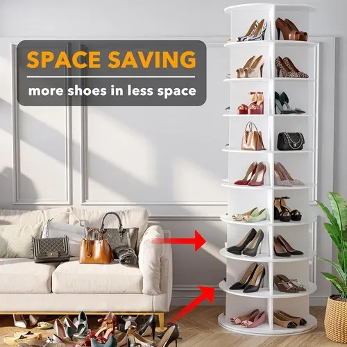 White 9-Tier Round Rotating Shoe Rack Organizer - 360° Spins, Sturdy Base Freestanding Lazy Susan, Storage Furniture for Bedroom, Closet, Rotating Shoe Organizer, Round Shape