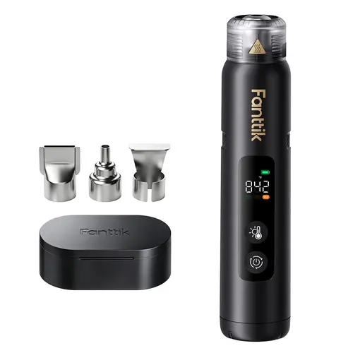 Fanttik H3 Master Cordless Mini Hot Air Gun, 842°F Max, Fast Heat-Up, 5 Temp Settings, 3 Airflow Settings, Memory Function, for DIY Crafts, Heat Shrink Tubing, 3D Printing, Max 842°F
