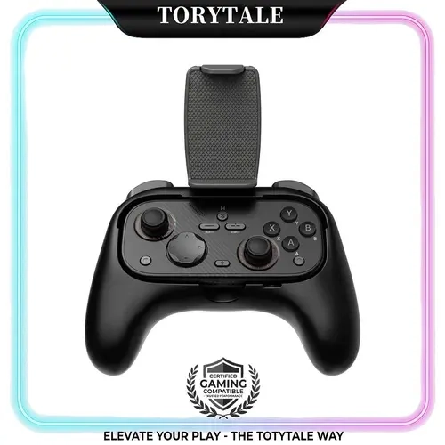 L06 Ergonomic Wireless Bluetooth Gamepad - Ergonomic Wireless Controllers with Joystick, 100000+ Retro Games, Built-In Grip, Phone Holder, Includes Cable for Android Smartphones (Black) - Gift Ideas for Gamers