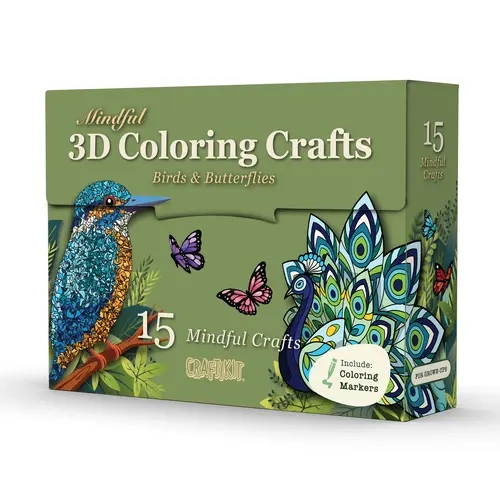 Craftikit Easy Craft Kit for Teens & Adults, Beginner Friendly - 3D Coloring Birds & Butterflies, 15 Paper Crafts, 10 Dual-Tip Alcohol Markers, Screen-Free Relaxing Art Kit, Gift for Teen Girls & Women