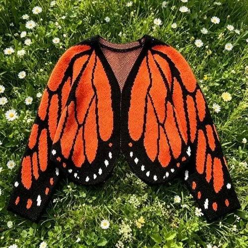 Plus Size Women's Trendy Butterfly Wings Knit Cardigan, Front Open V Neck, Bat Sleeve Short Design, Casual Fashion Knit Coat for Vacation Parties