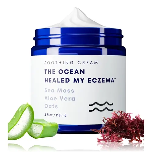 HBTO Aquatic Eczema Relief Cream - 4 fl oz Natural Topical Soothing Ointment, Therapeutic Balm for Sensitive Skin, Psoriasis Treatment (Beauty & Personal Care Skincare)